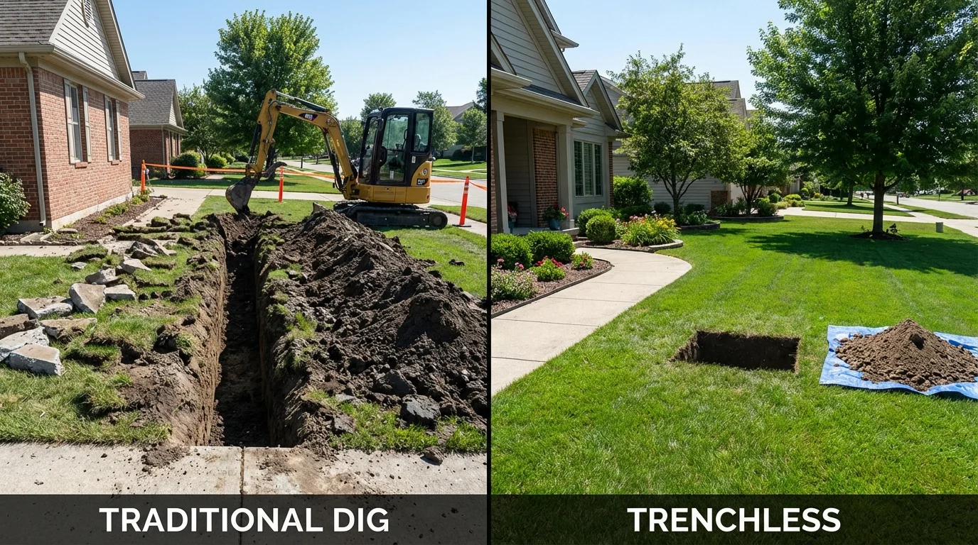 Trenchless sewer repair with minimal yard damage versus traditional excavation in Saint Paul, NE